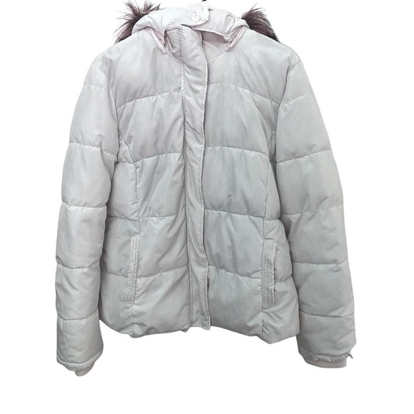 White puffer jacket with fur lined hood - Picture 3 of 4
